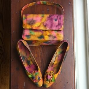 True Vintage 50s/60s  Watercolor Tie-dye Women's Bag and Heels 7.5